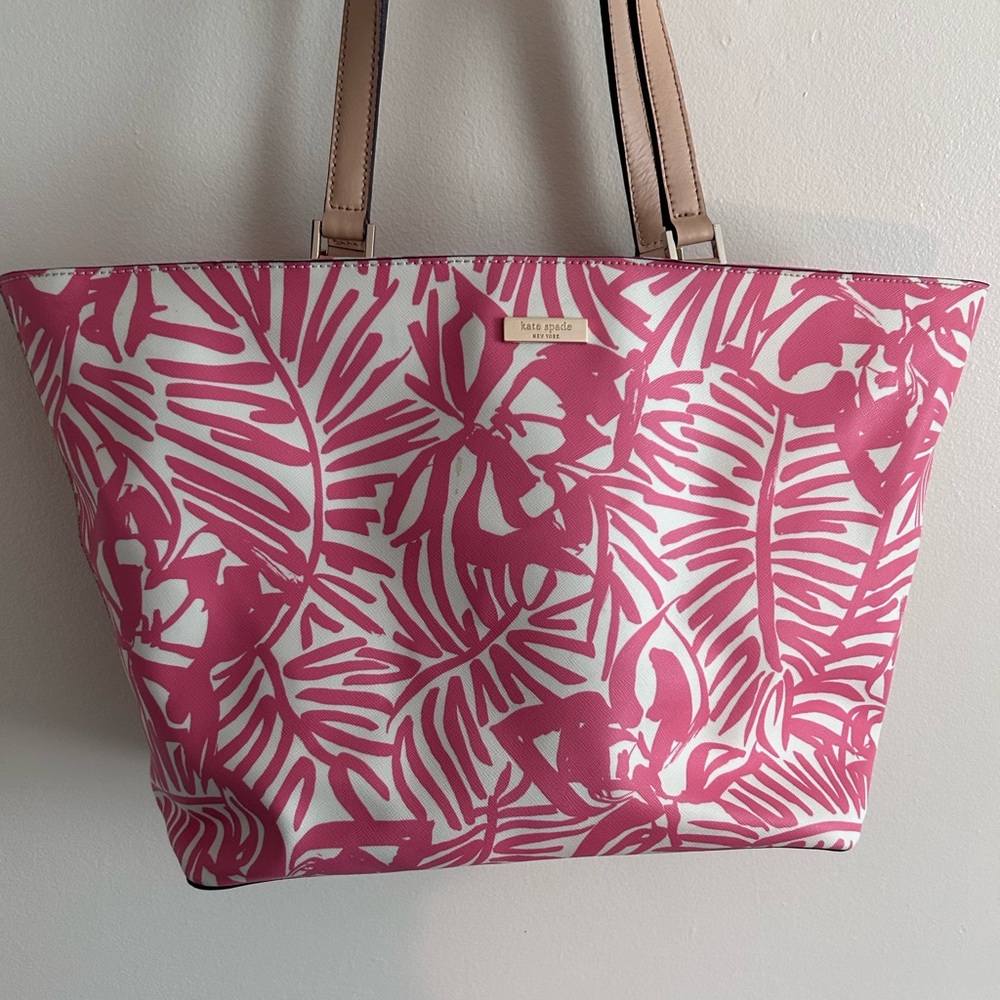 Kate Spade Pink Palm Leaf LG Tote